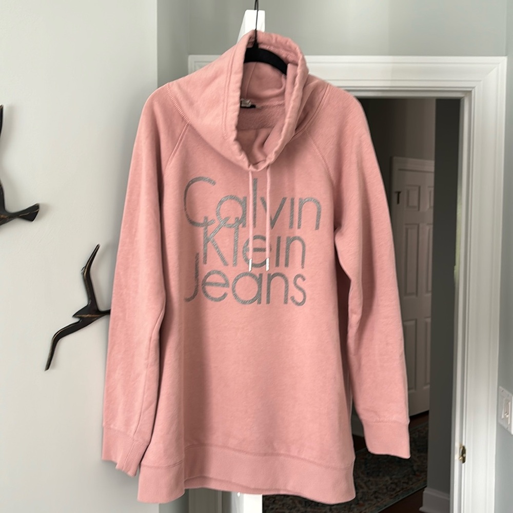 Calvin Klein Turtleneck Cow Drawstring Sweatshirt XL Pink